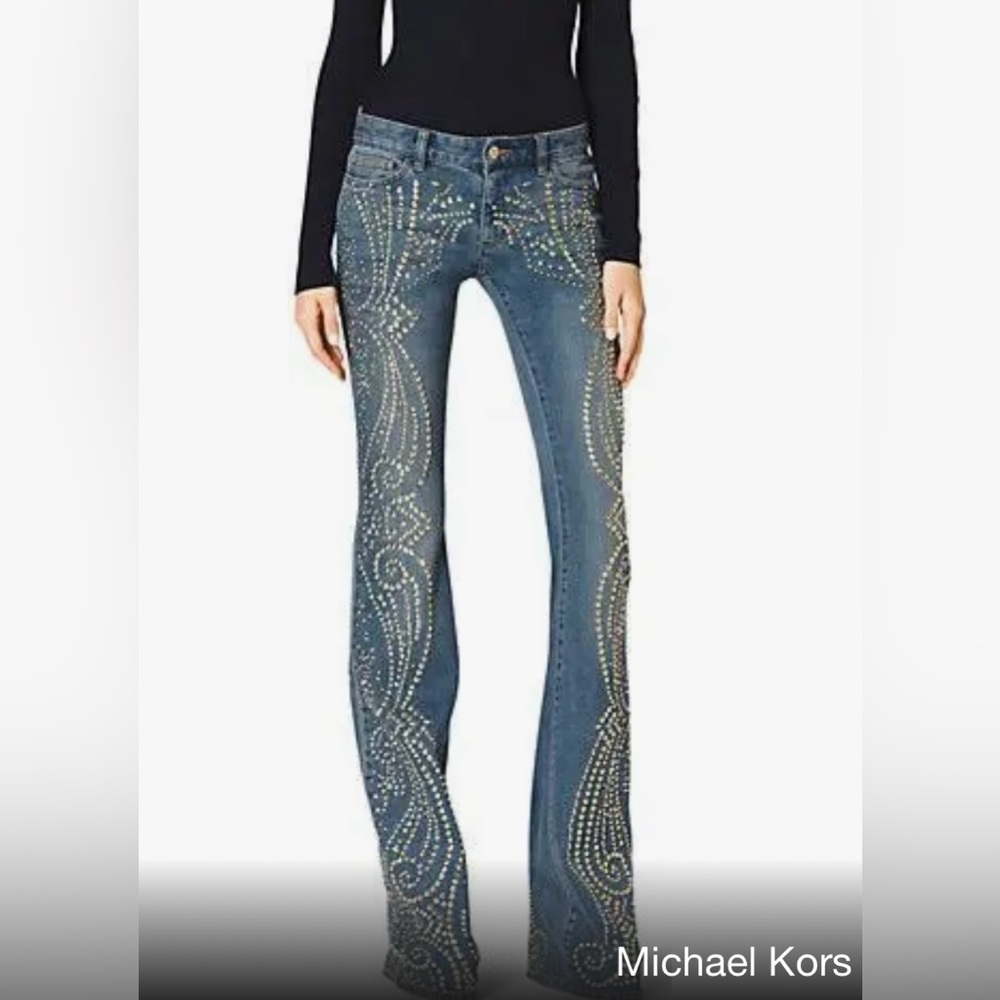 Michael Kors gold studded flare jeans